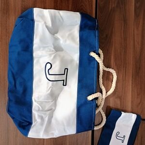 Large Blue and White Canvas Tote Bag And Matching Makeup Bag